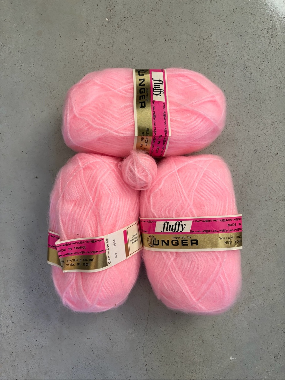 Vintage Unger Fluffy Pink Yarn Made in France Lot 3